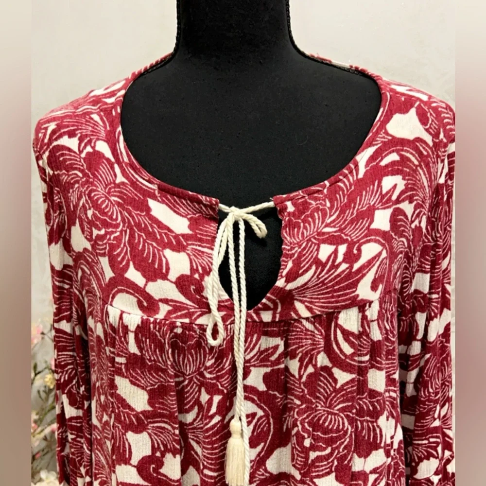 Loft Red Tasseled Peasant Blouse Size - Picture 5 of 7